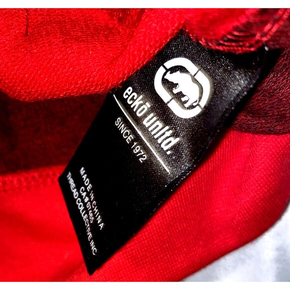 ECKO Unltd. Short Sleeve Hoodie Red Embossed Rhino Small Kangaroo Pocket - Picture 8 of 8